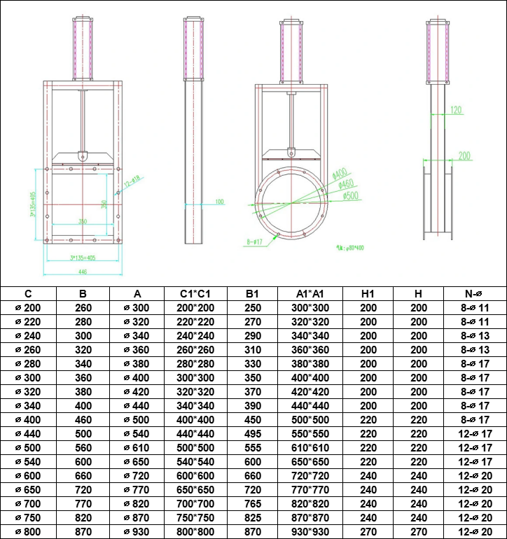 Slide Damper Gate Valve-Manual Slide Gate Valve size